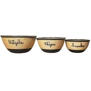 Vintage Set Mid-Century Nesting Twine Raffia Wrapped Glass Snack Bowls Boho